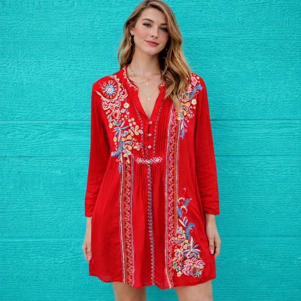 JOHNNY WAS PEASANT EMBROIDERED FLOWY DRESS SIZE SMALL